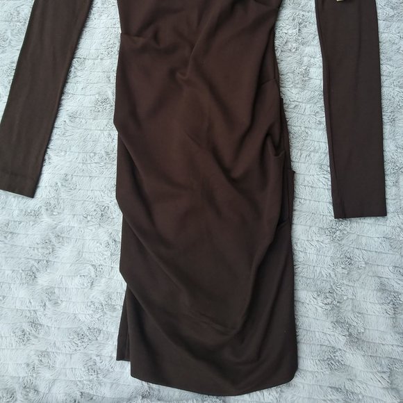 NWT - Nicole Miller Off the shoulder brown dress - Picture 2 of 16